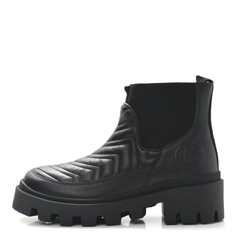 Gucci Frances Matelasse GG Chelsea Boots Black Calfskin Lug Sole EU 37 NIB